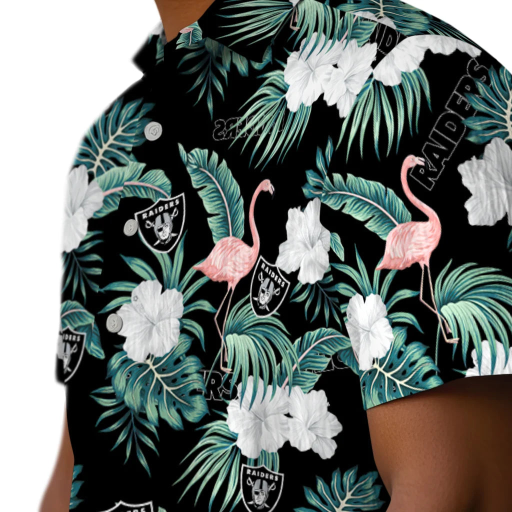 Las Vegas Raiders Hawaiian Shirt - Flamingo and Hibiscus | Moonbestprint