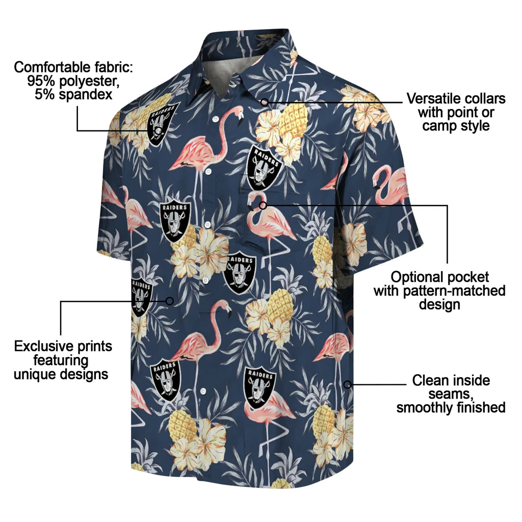 Las Vegas Raiders Hawaiian Shirt - Flamingo Hibiscus | Moonbestprint