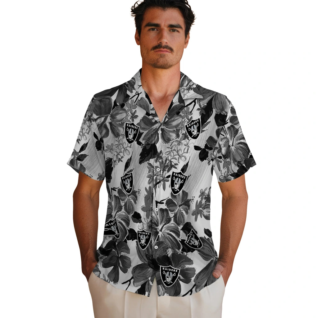 Las Vegas Raiders Hawaiian Shirt - Hibiscus Arrangement | Moonbestprint