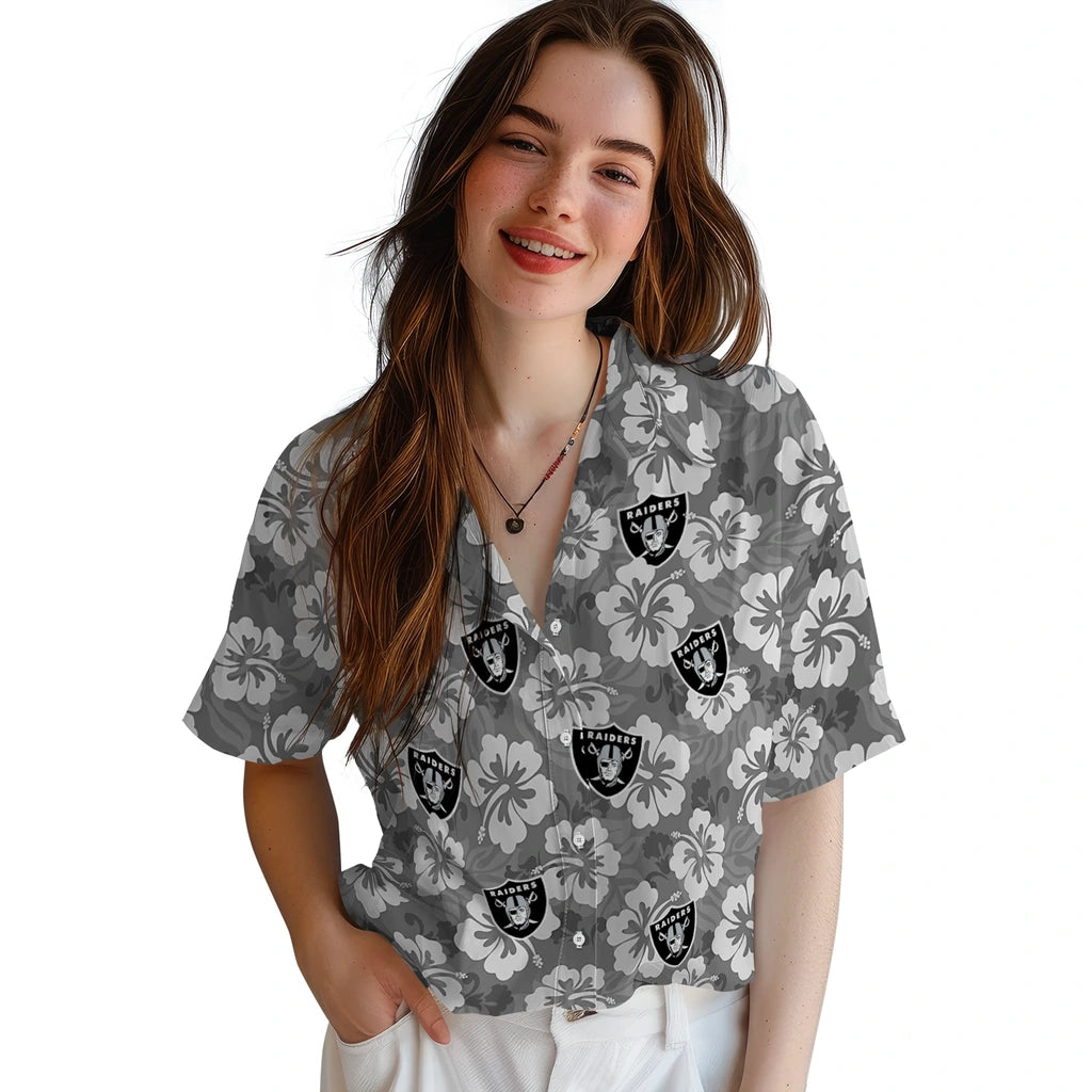 Las Vegas Raiders Hawaiian Shirt - Hibiscus Cluster | Moonbestprint