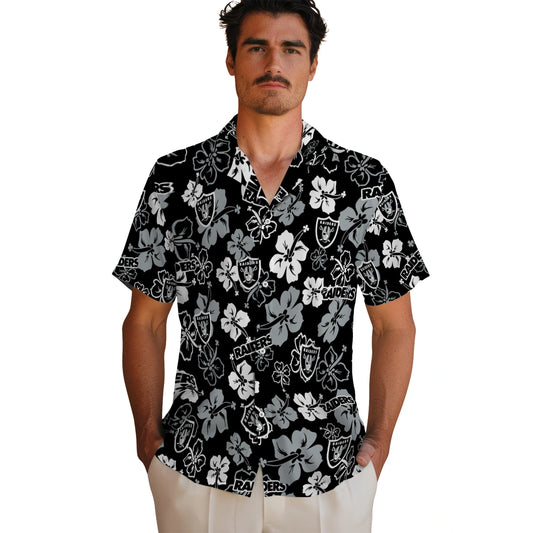 Las Vegas Raiders Hawaiian Shirt - Hibiscus Flower Design | Moonbestprint