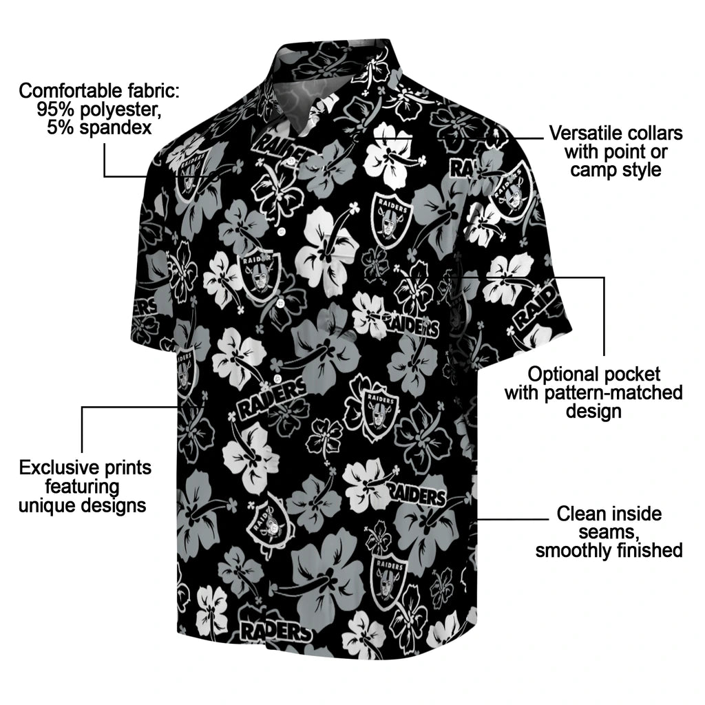 Las Vegas Raiders Hawaiian Shirt - Hibiscus Flower Design | Moonbestprint