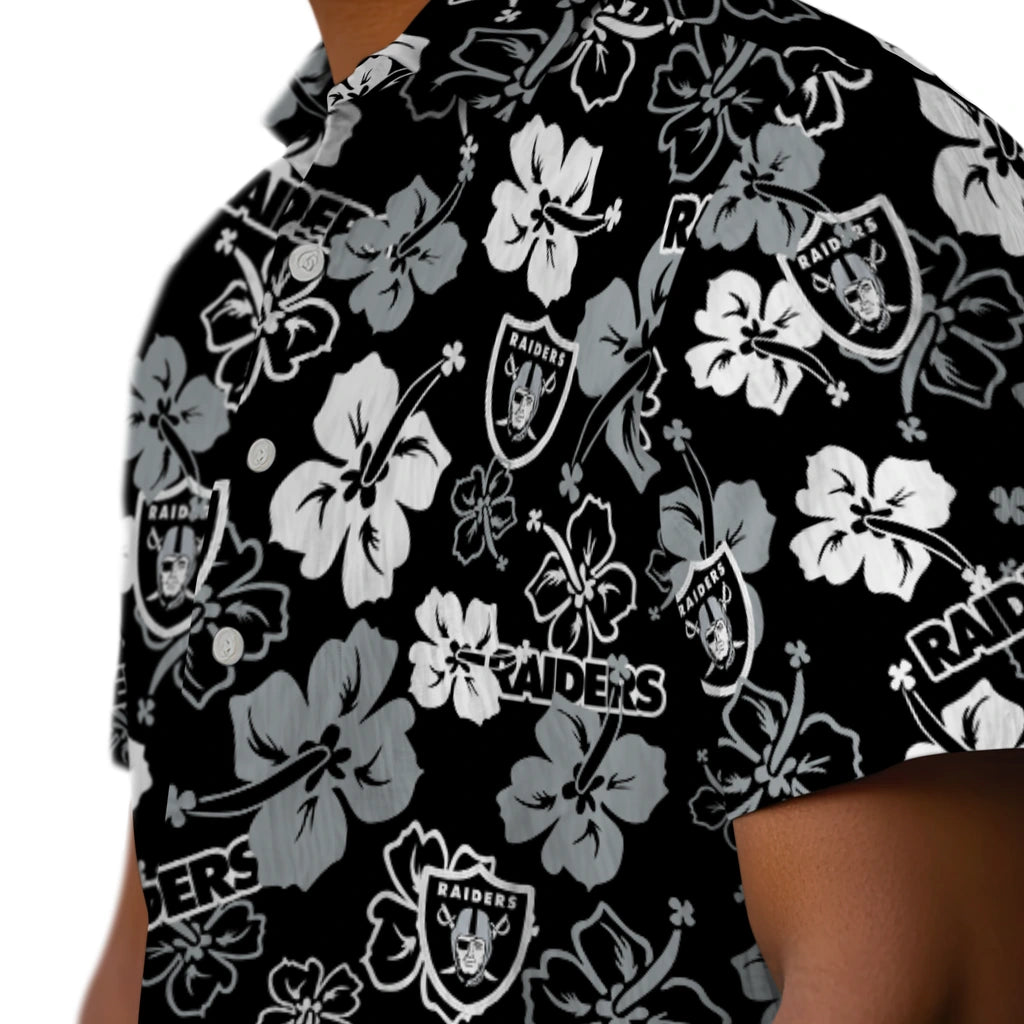 Las Vegas Raiders Hawaiian Shirt - Hibiscus Flower Design | Moonbestprint