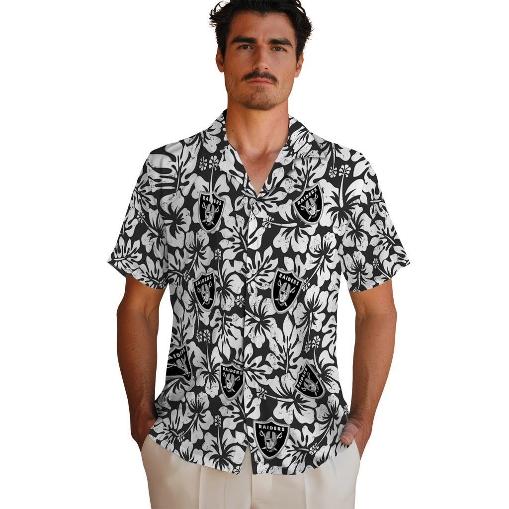 Las Vegas Raiders Hawaiian Shirt - Hibiscus Motif | Moonbestprint