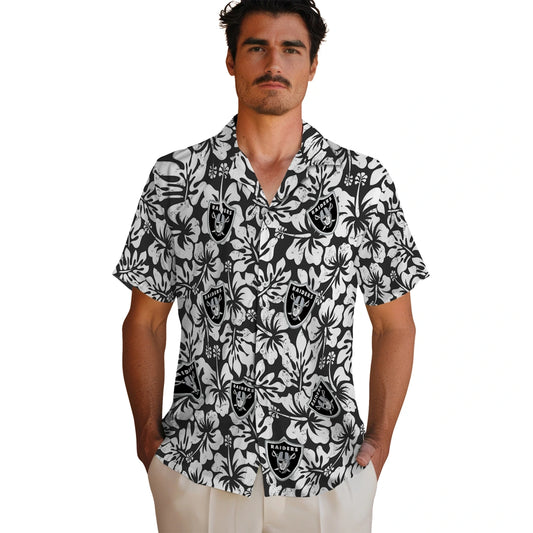 Las Vegas Raiders Hawaiian Shirt - Hibiscus Motif | Moonbestprint