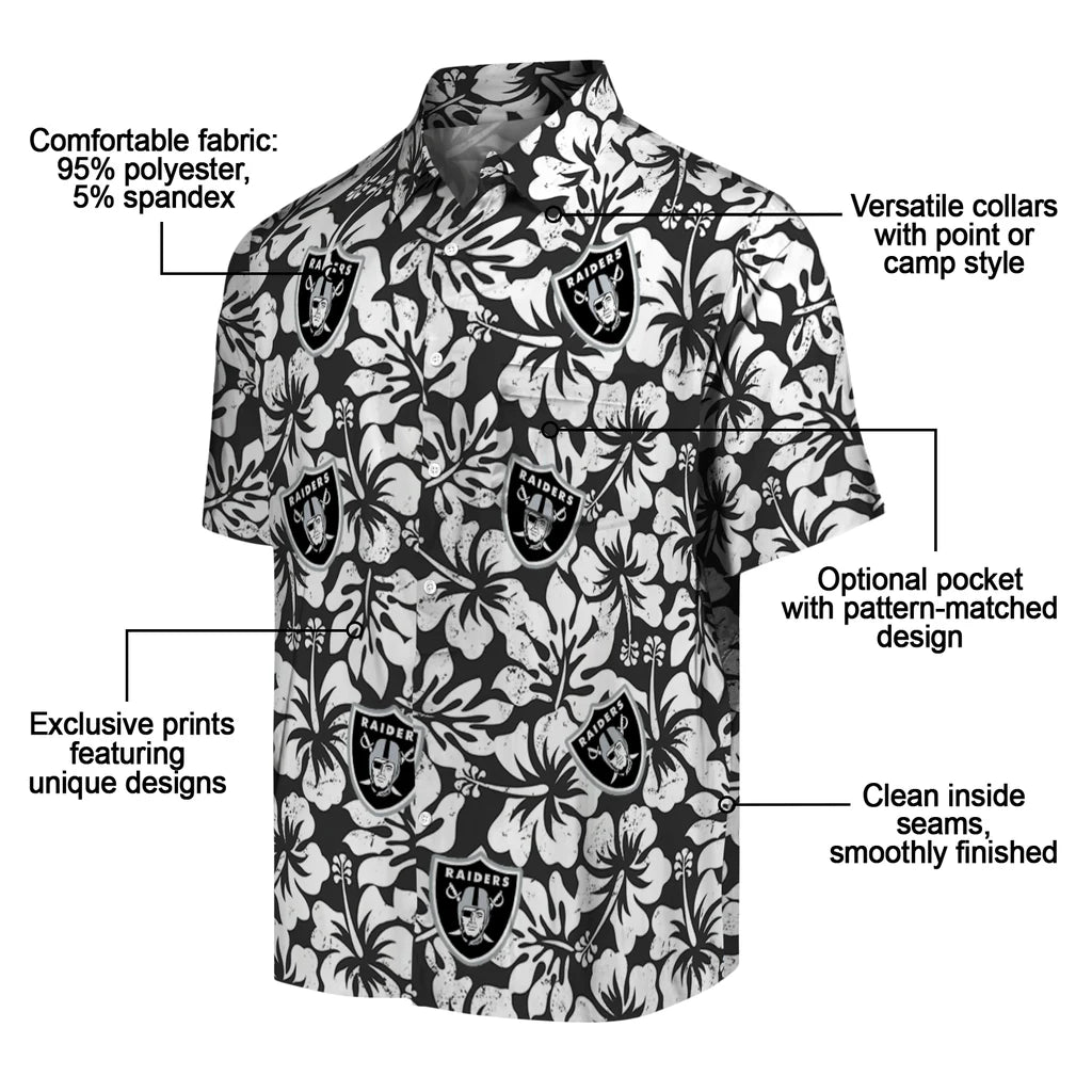 Las Vegas Raiders Hawaiian Shirt - Hibiscus Motif | Moonbestprint