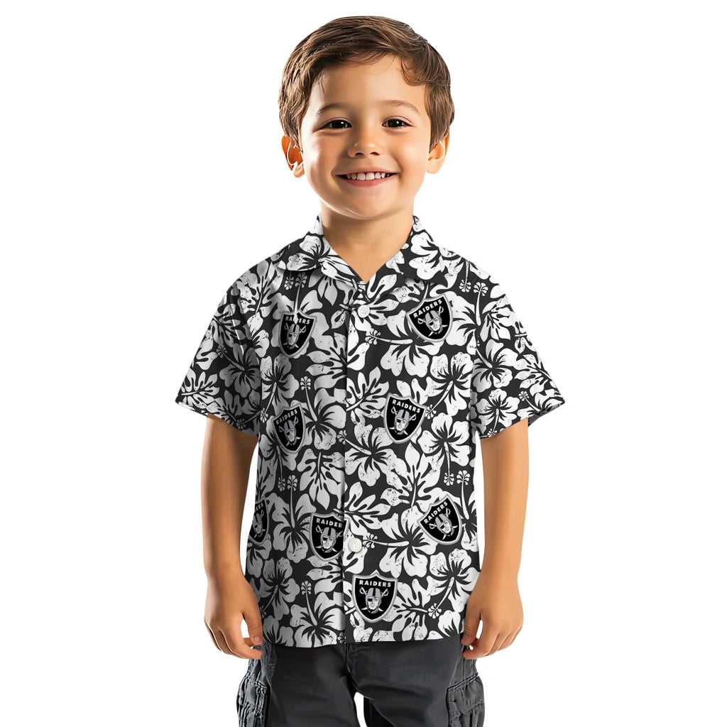 Las Vegas Raiders Hawaiian Shirt - Hibiscus Motif | Moonbestprint