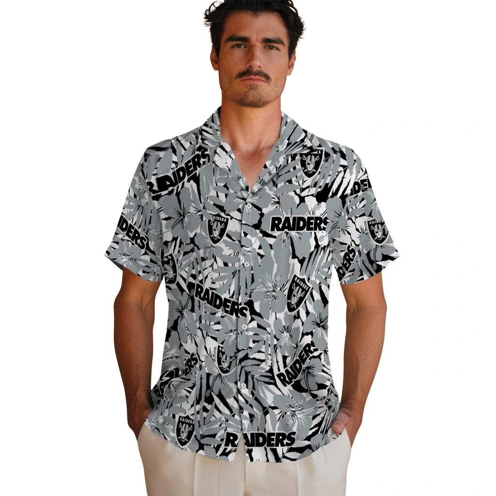 Las Vegas Raiders Hawaiian Shirt - Hibiscus Overlay | Moonbestprint