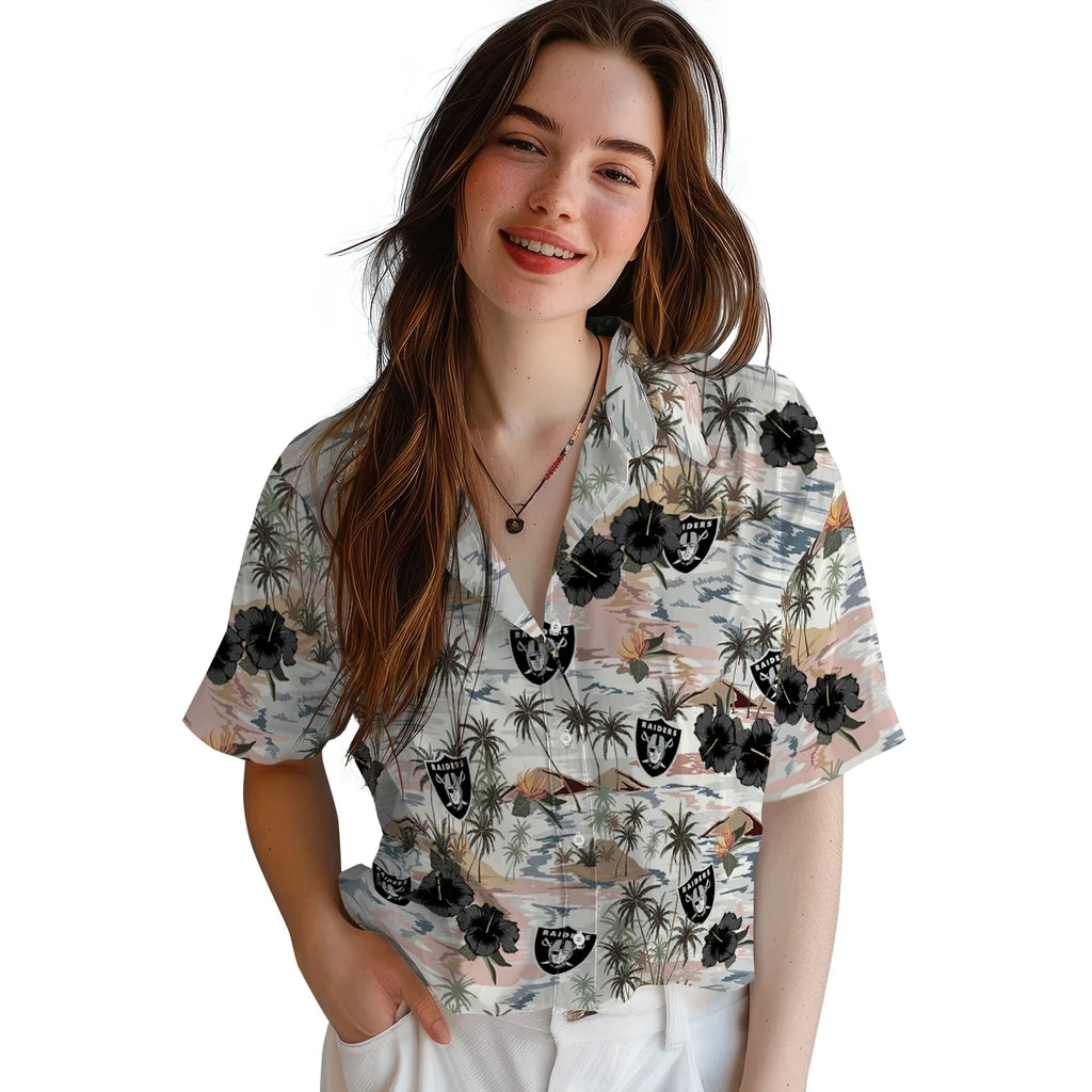 Las Vegas Raiders Hawaiian Shirt - Hibiscus Seaside | Moonbestprint