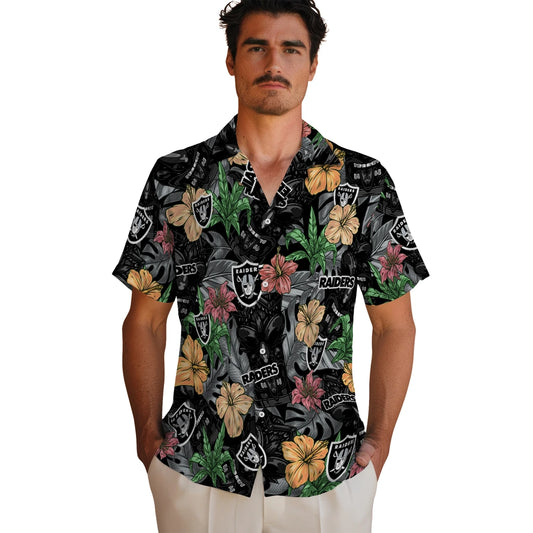 Las Vegas Raiders Hawaiian Shirt - Hibiscus Tiki Jungle | Moonbestprint