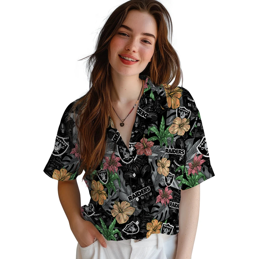 Las Vegas Raiders Hawaiian Shirt - Hibiscus Tiki Jungle | Moonbestprint