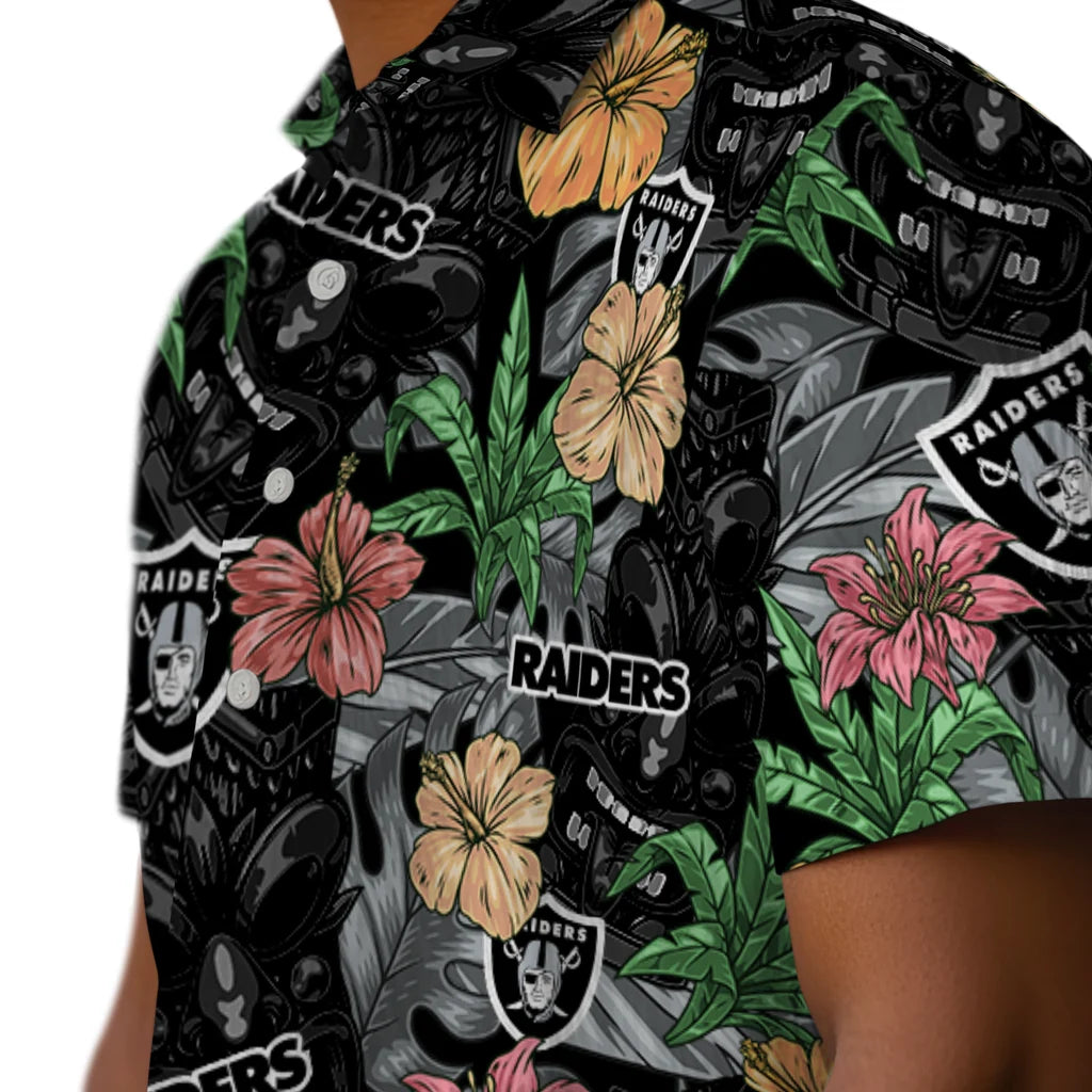 Las Vegas Raiders Hawaiian Shirt - Hibiscus Tiki Jungle | Moonbestprint