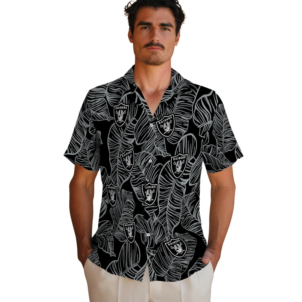 Las Vegas Raiders Hawaiian Shirt - Leaf Outline | Moonbestprint