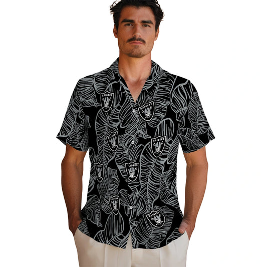 Las Vegas Raiders Hawaiian Shirt - Leaf Outline | Moonbestprint