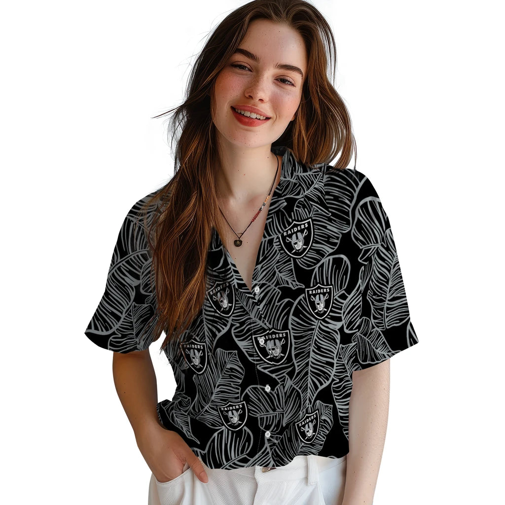 Las Vegas Raiders Hawaiian Shirt - Leaf Outline | Moonbestprint