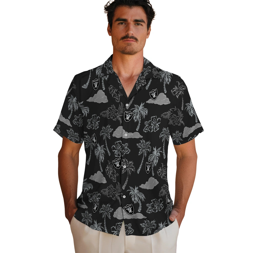 Las Vegas Raiders Hawaiian Shirt - Palm And Clouds | Moonbestprint