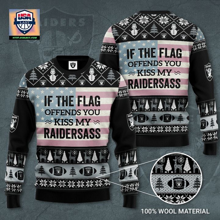 Las Vegas Raiders If The Flag Offends You Kiss My Raidersass Ugly Sweater ? Usalast