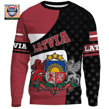 Latvia Sweater ? Flag And Valknut Symbols A31 ? Usalast