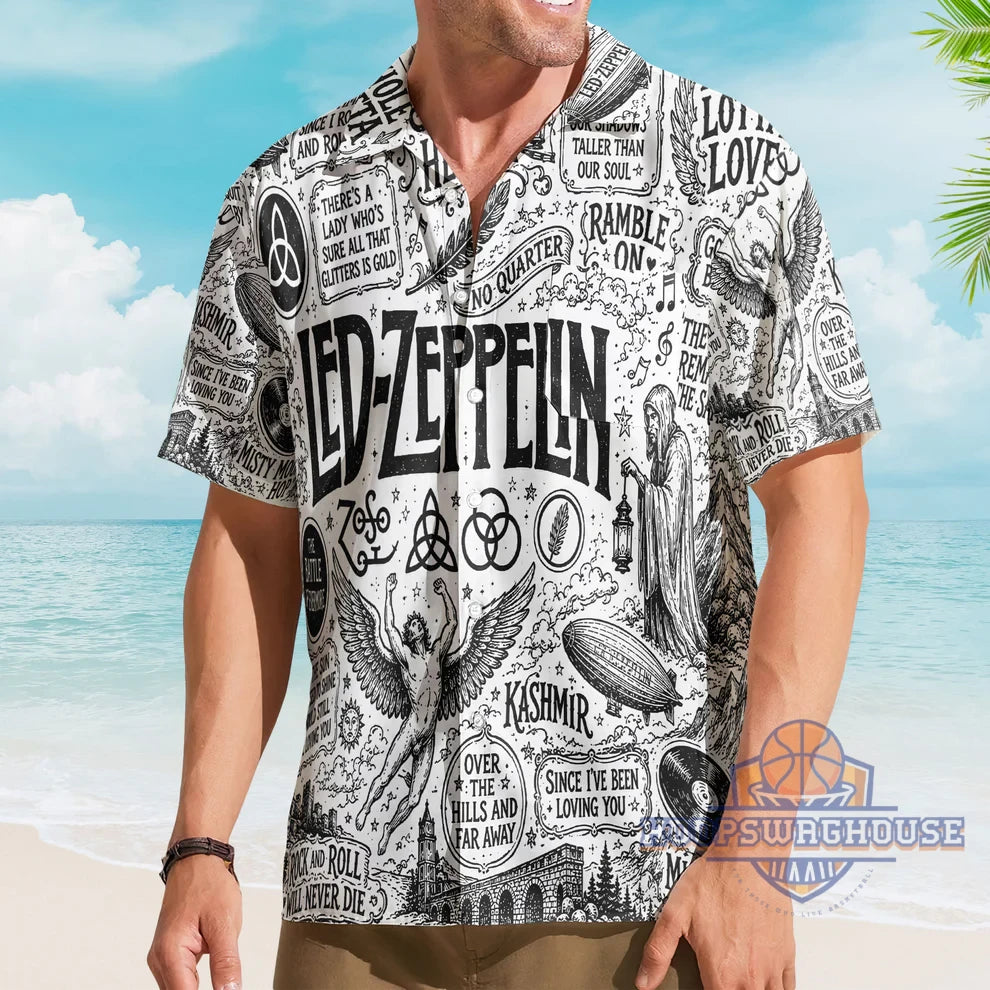 Unisex Led Zeppelin Symbols Doodle Art Button-Up Graphic Hawaiian Shirt for Music Fans – Moonbestprint