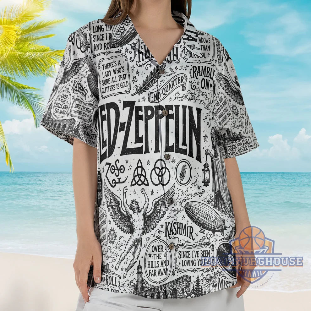 Unisex Led Zeppelin Symbols Doodle Art Button-Up Graphic Hawaiian Shirt for Music Fans – Moonbestprint