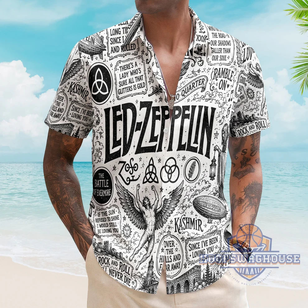 Unisex Led Zeppelin Symbols Doodle Art Button-Up Graphic Hawaiian Shirt for Music Fans – Moonbestprint