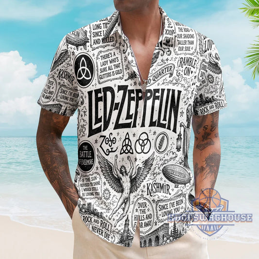 Unisex Led Zeppelin Symbols Doodle Art Button-Up Graphic Hawaiian Shirt for Music Fans – Moonbestprint