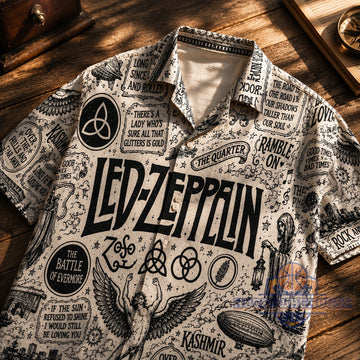 Unisex Led Zeppelin Symbols Doodle Art Button-Up Graphic Hawaiian Shirt for Music Fans – Moonbestprint