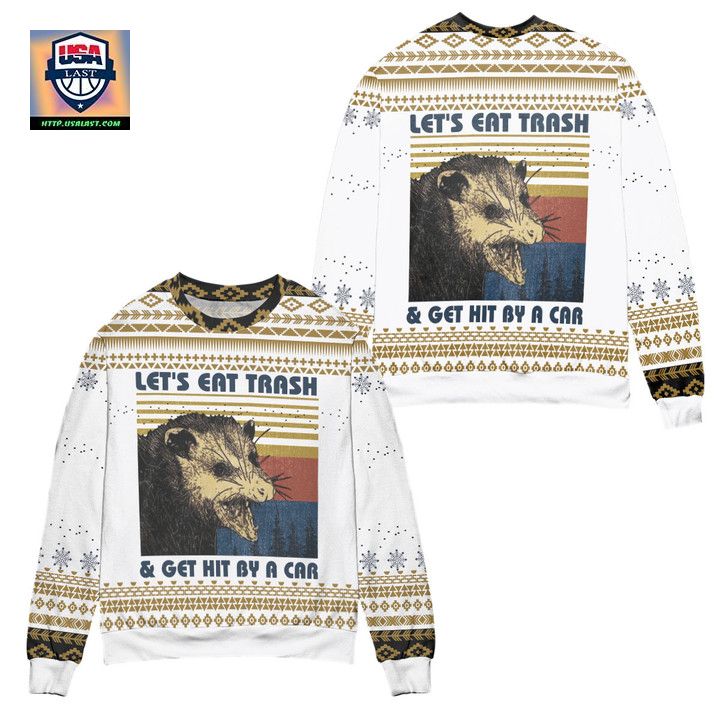 Lets Eat Trash Get Hit By A Car Opossum Ugly Christmas Sweater ? White ? Usalast