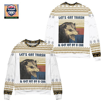 Lets Eat Trash Get Hit By A Car Opossum Ugly Christmas Sweater ? White ? Usalast