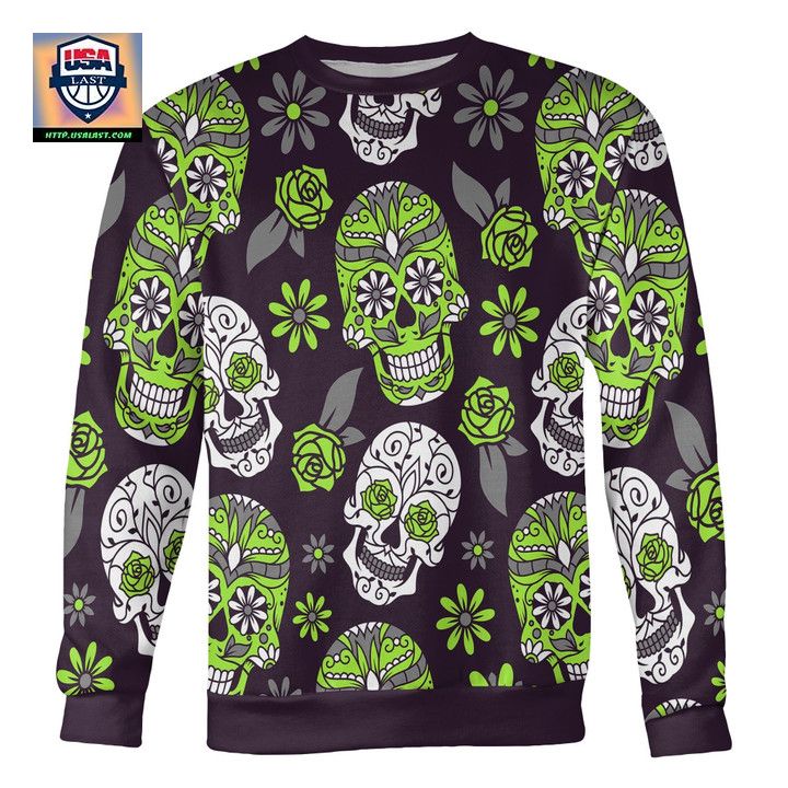 Light Green And Purple Sugar Skull Sweater ? Usalast