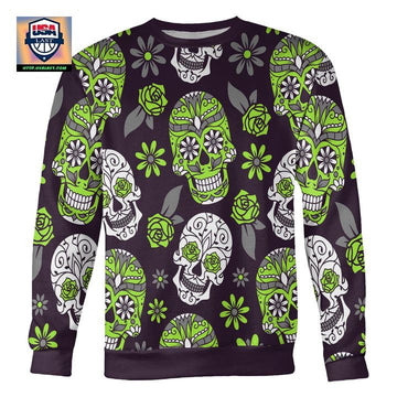 Light Green And Purple Sugar Skull Sweater ? Usalast