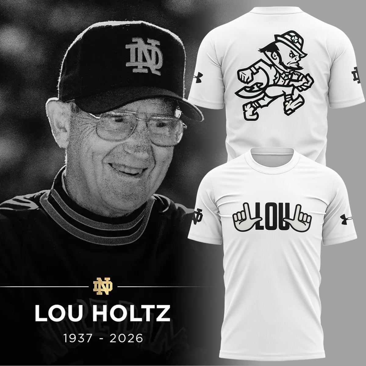 Limited Edition Irish FB Remembering the life and legacy of Lou Holtz 1937-2026 TShirt | DV80 Moonbestprint