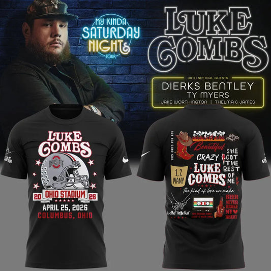 Limited Edition Luke Combs x Ohio State Stadium Tour Black T-Shirt | BU83 Moonbestprint