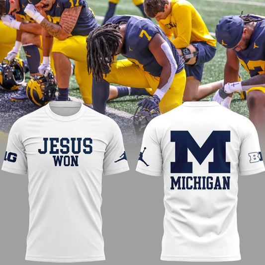 Limited Edition Michigan JESUS WON White T-Shirt Moonbestprint