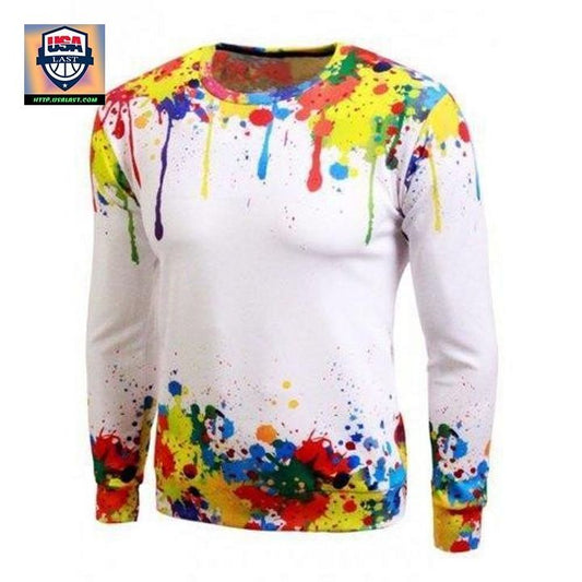 Long Sleeve Paint Splash Print Crew Neck Sweater ? White Xl Sh4165 ? Usalast
