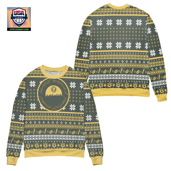 Lord Of The Rings Anneau Seigneur Des Anneaux Snowflake Pattern Ugly Christmas Sweater ? Green ? Usalast