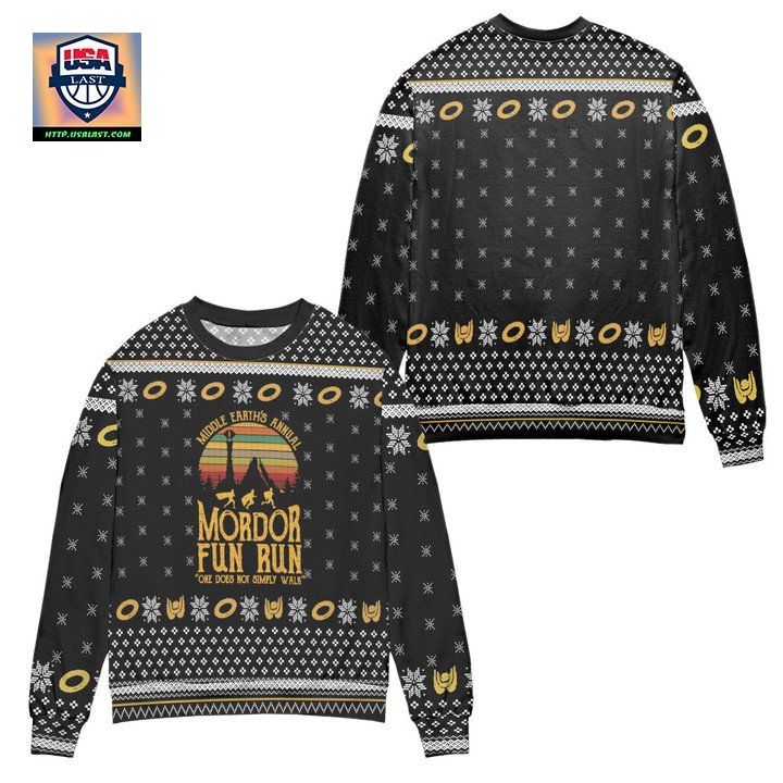 Lord of The Rings Middle Earths Annual Mordor Fun Run Ugly Christmas Sweater ? Black ? Usalast