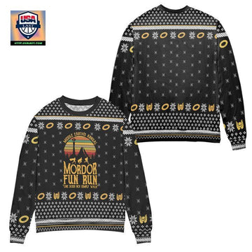 Lord of The Rings Middle Earths Annual Mordor Fun Run Ugly Christmas Sweater ? Black ? Usalast