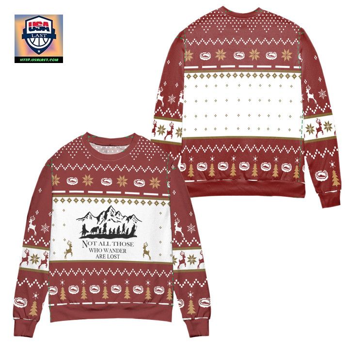 Lord Of The Rings Not All Those Wander Are Lost Pine Tree Snowflake Pattern Ugly Christmas Sweater ? White Red ? Usalast