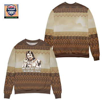 Lord Of The Rings One Does Not Simply Talk Before Coffee Ugly Christmas Sweater ? Brown ? Usalast