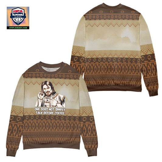 Lord Of The Rings One Does Not Simply Talk Before Coffee Ugly Christmas Sweater ? Brown ? Usalast