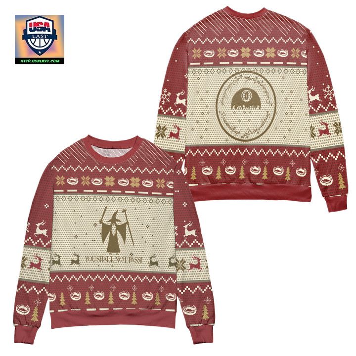Lord Of The Rings You Shall Not Pass Reindeer Pine Tree Pattern Ugly Christmas Sweater ? Usalast