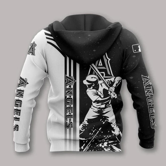 Los Angeles Angels Black And White All Over Print 3D MLB All Over Print Hoodie -Moonbestprint