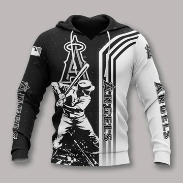 Los Angeles Angels Black And White All Over Print 3D MLB All Over Print Hoodie -Moonbestprint