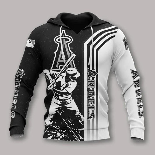 Los Angeles Angels Black And White All Over Print 3D MLB All Over Print Hoodie -Moonbestprint