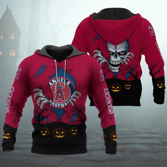 Los Angeles Angels Halloween 3D MLB All Over Print Hoodie -Moonbestprint