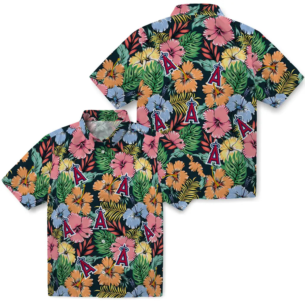 Los Angeles Angels Hawaiian Shirt - Brilliant Hibiscus Garden | Moonbestprint