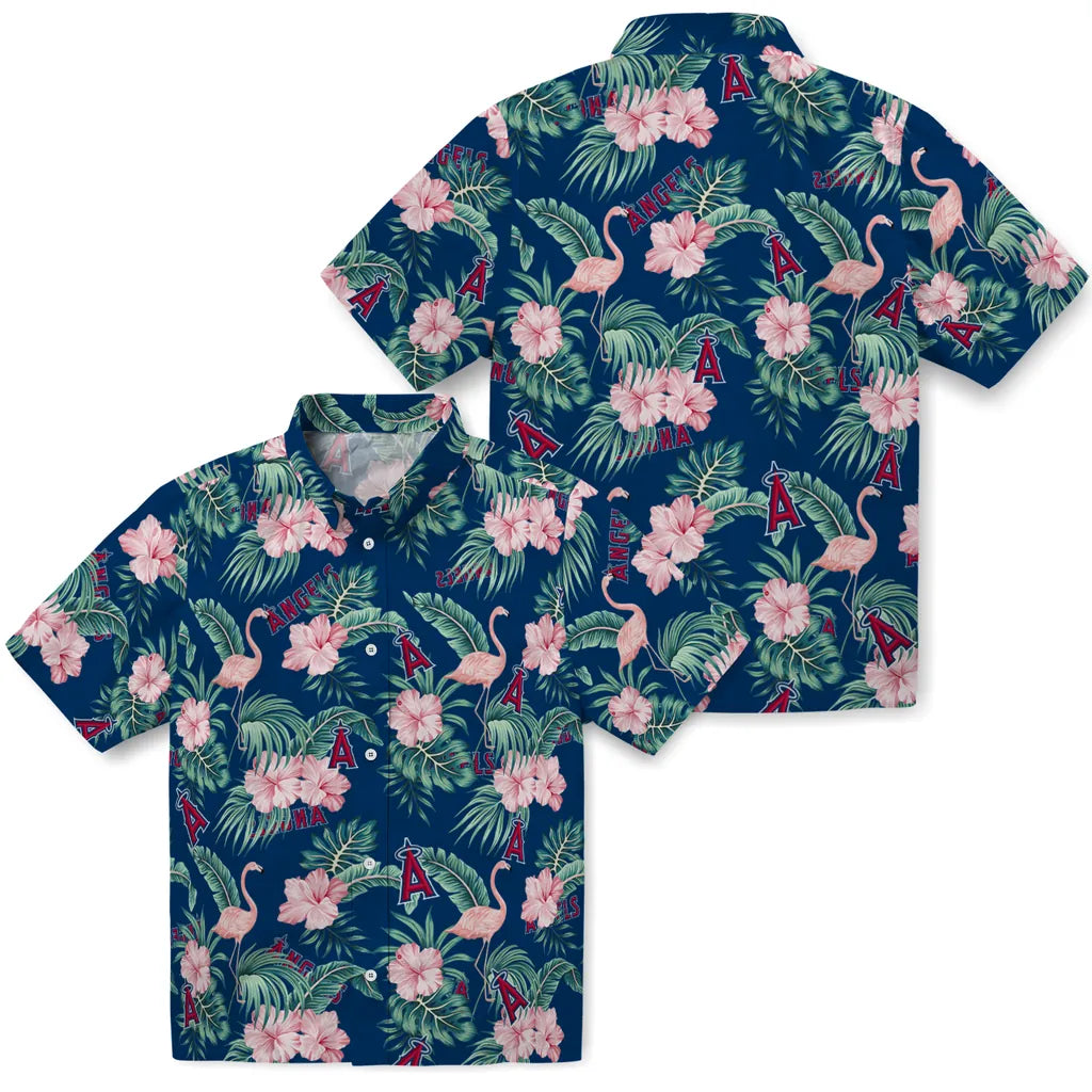 Los Angeles Angels Hawaiian Shirt - Flamingo and Hibiscus | Moonbestprint