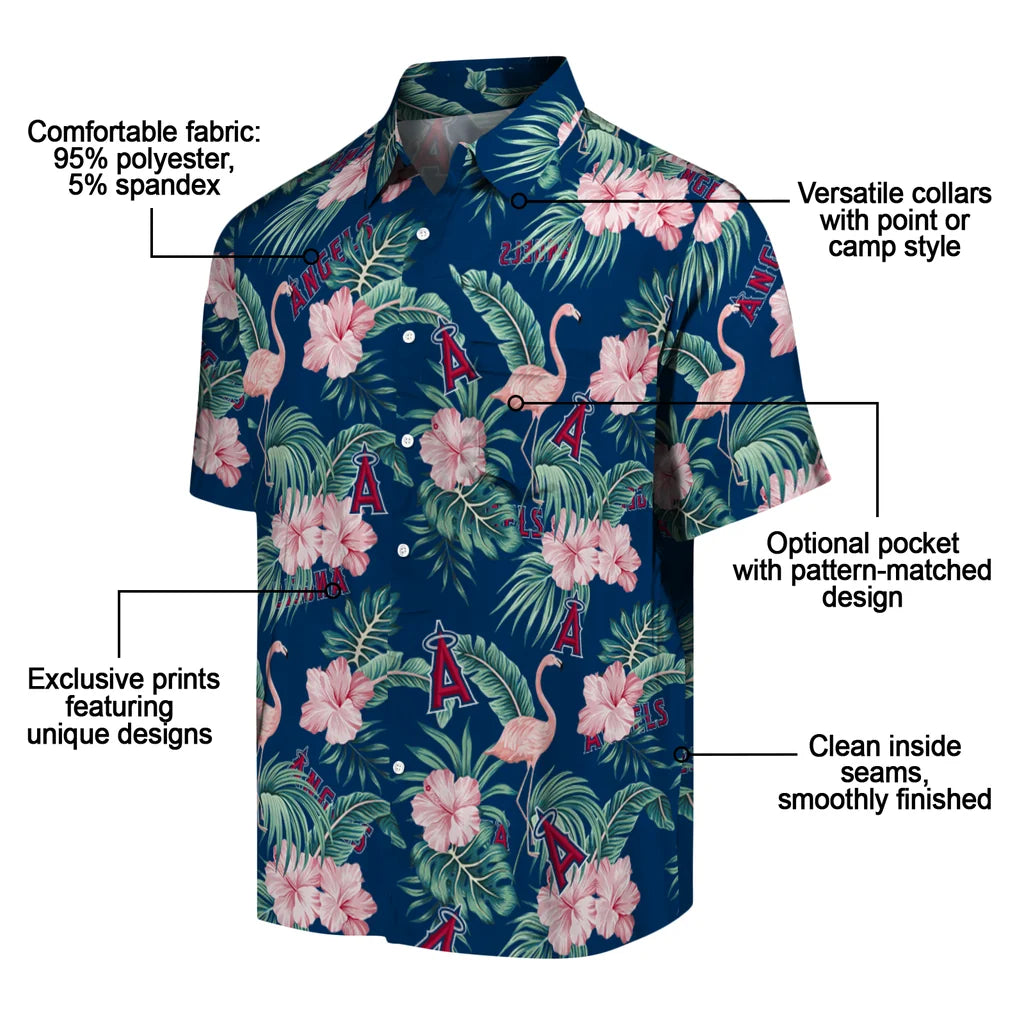 Los Angeles Angels Hawaiian Shirt - Flamingo and Hibiscus | Moonbestprint