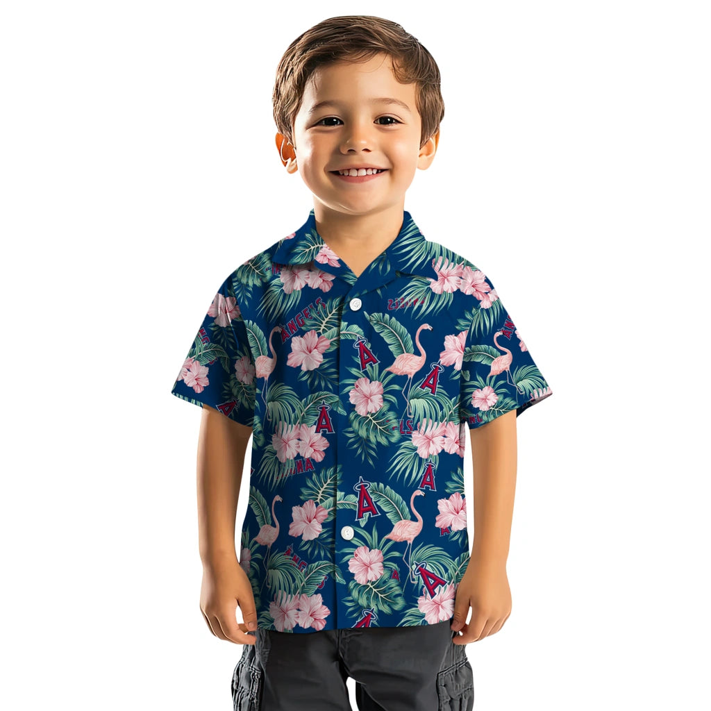 Los Angeles Angels Hawaiian Shirt - Flamingo and Hibiscus | Moonbestprint